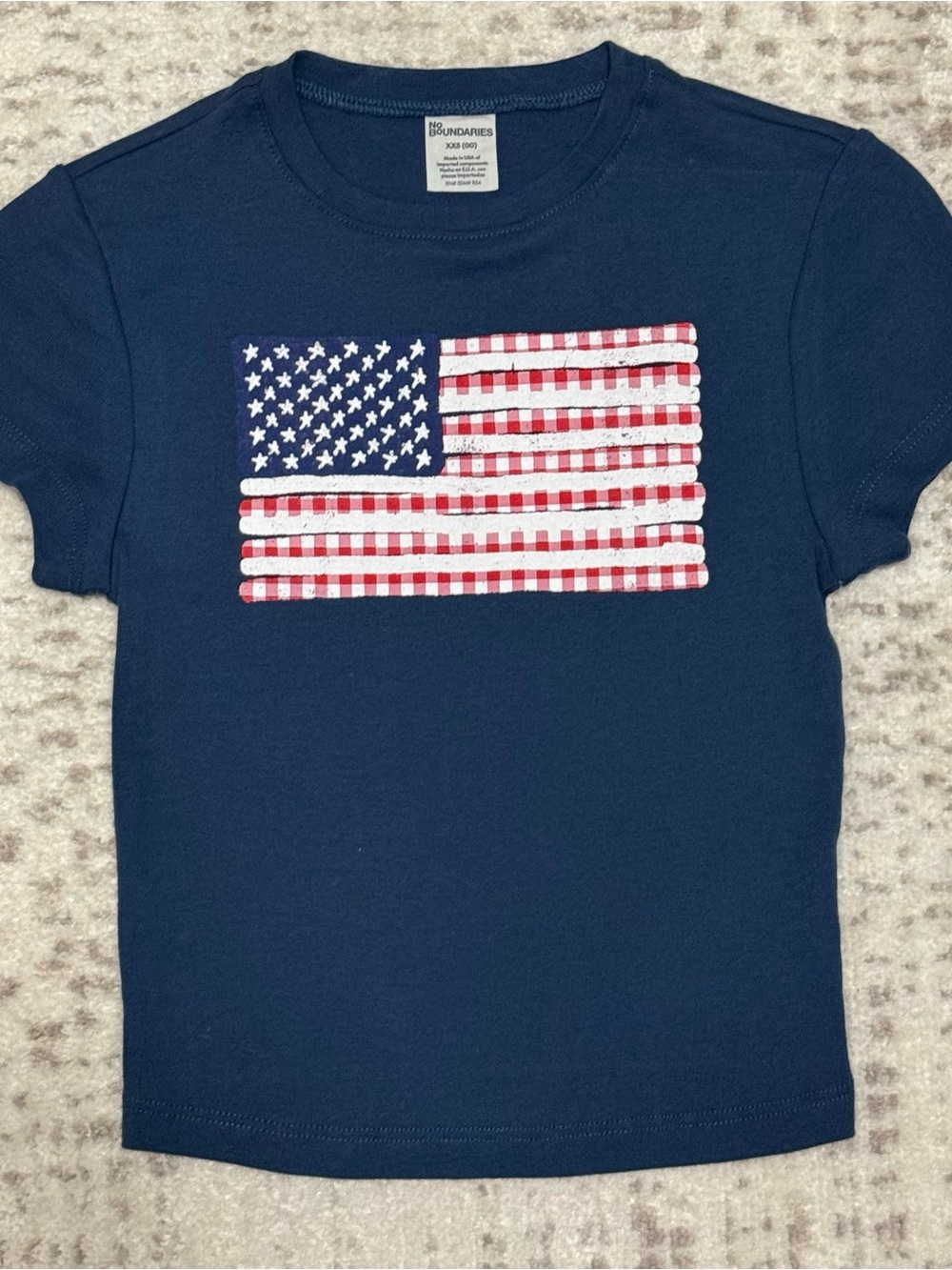 No Boundaries Navy Short Sleeve Tee with American Flag Applique
